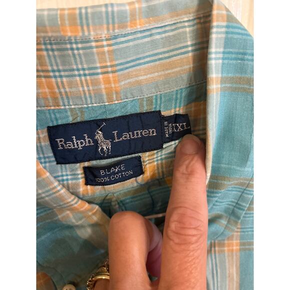 Ralph Lauren Blake Seafoam Blue & Orange Plaid LS ButtonDown Size XXL - Picture 3 of 3
